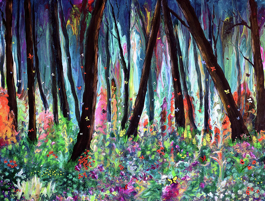 Woodland Wildflowers and Butterflies Painting by Laura Iverson