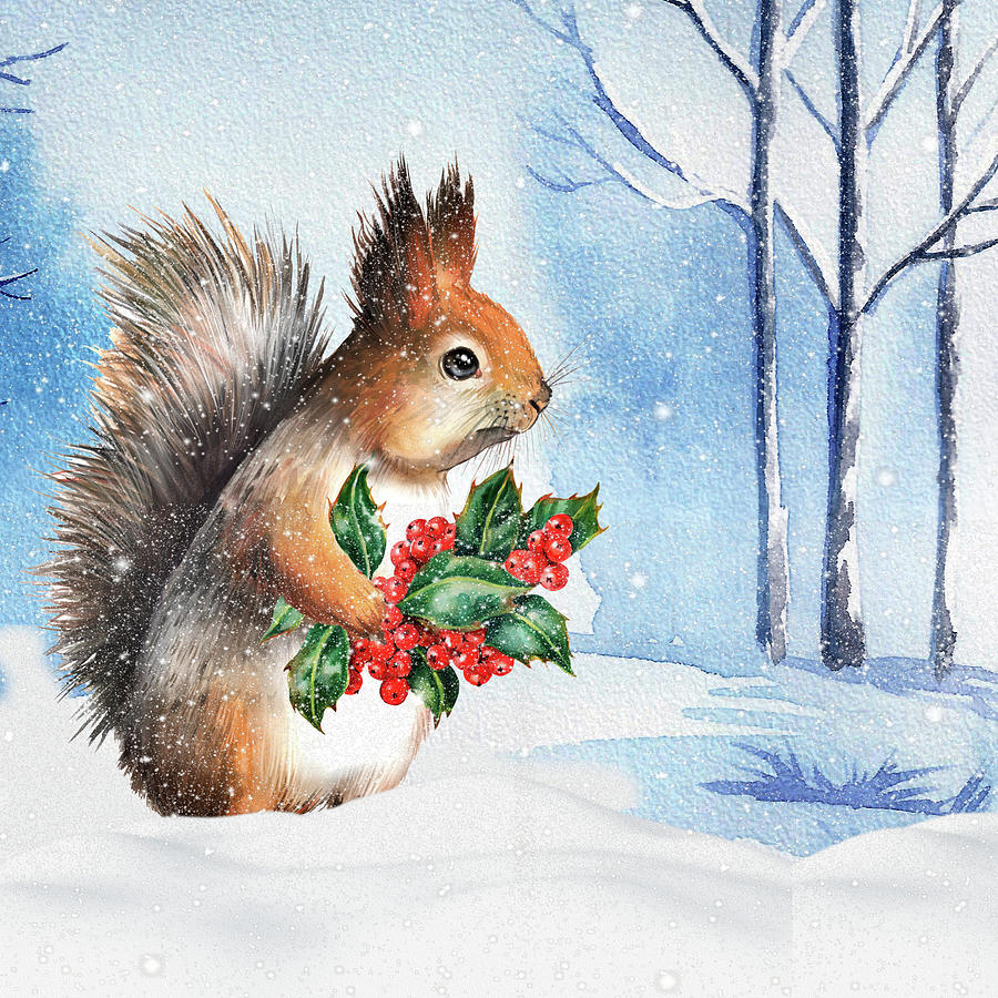 Woodland Winter Squirrel Digital Art by Doreen Erhardt