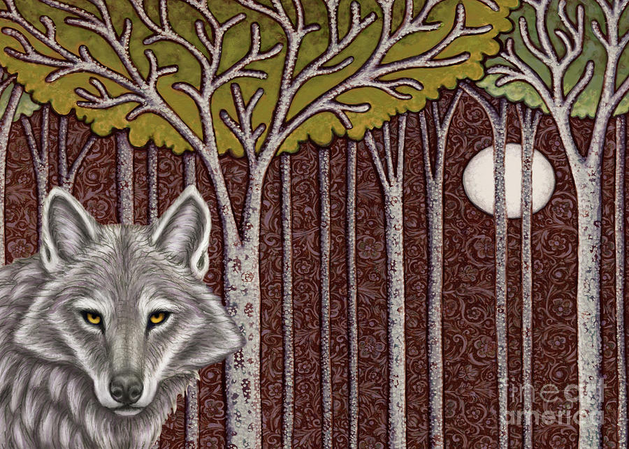 Woodland Wolf Moon Painting by Amy E Fraser