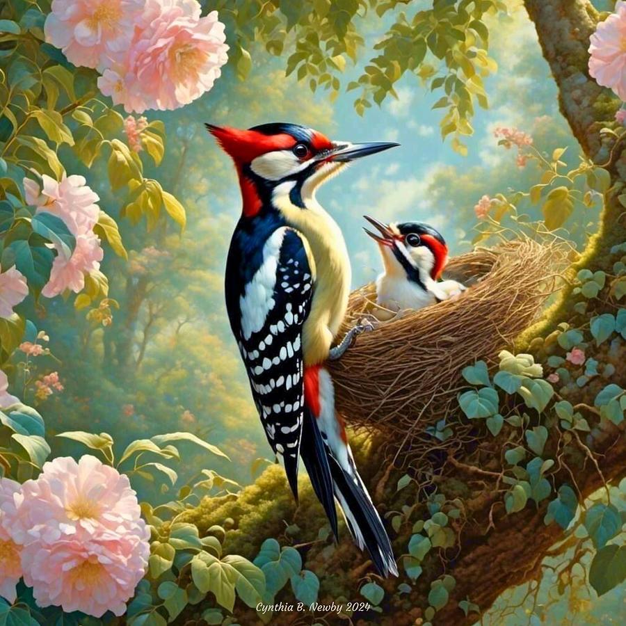 Woodpecker and Baby 2024_1154a Digital Art by Cindys Creative Corner