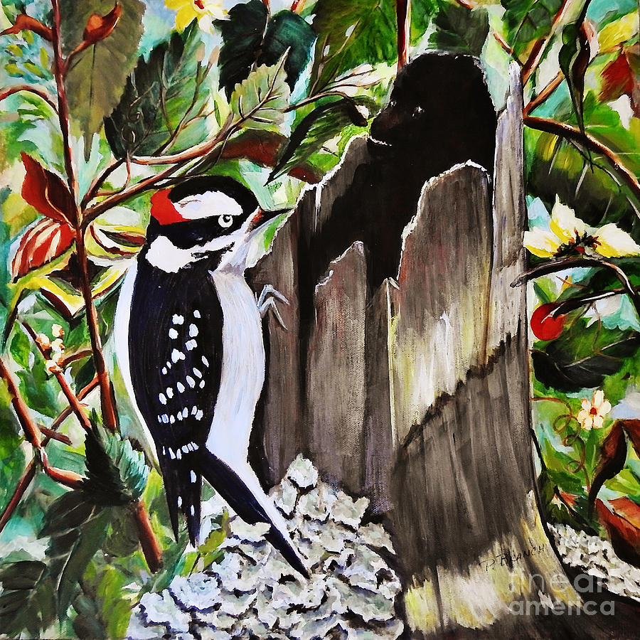 Woodpecker Monkey Business Painting by Pat Branch-Fontaine