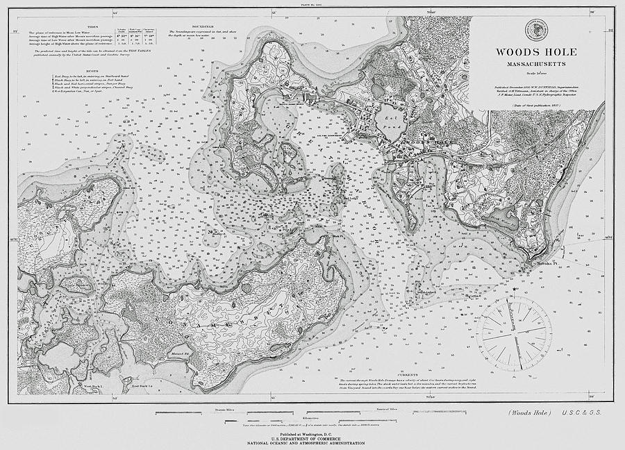 Woods Hole Massachusetts 1895, USCGS UNNUMBERED CHART Digital Art by ...