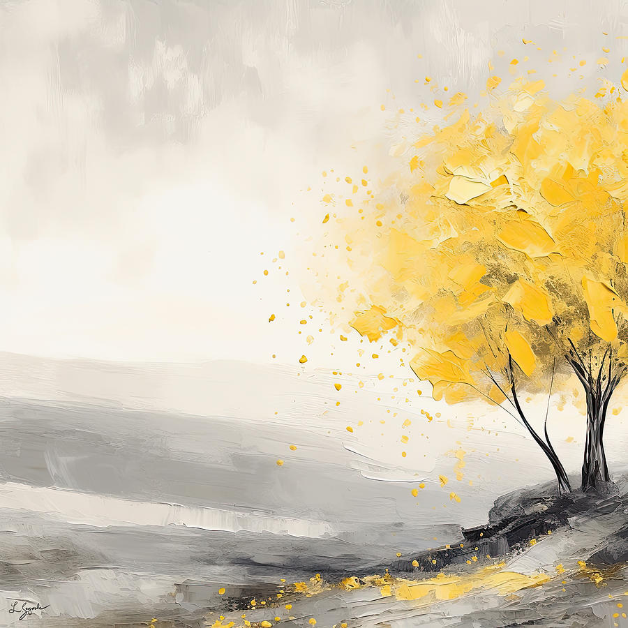 Vibrant Transition - Yellow Trees in AutumnArt Painting by Lourry Legarde