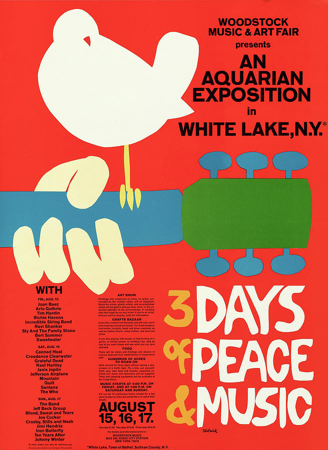 Woodstock poster 1969, art by Alexander Skolnick Mixed Media by Stars on Art