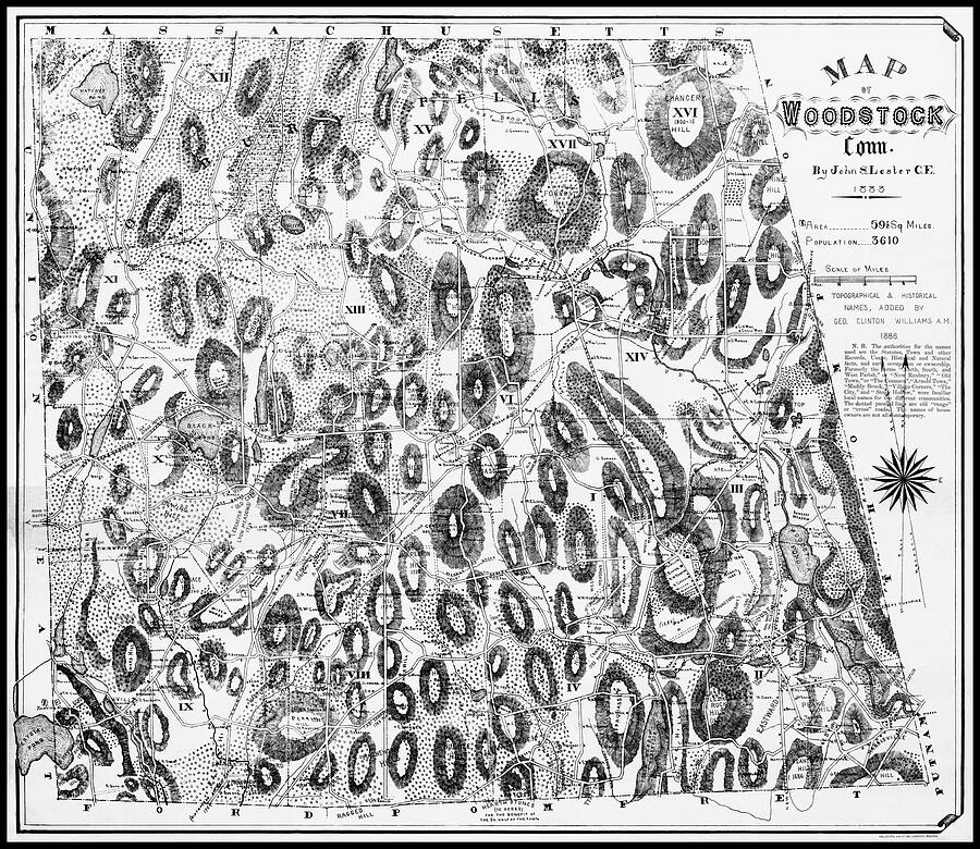 Woodstock Connecticut Vintage Map 1883 Black and White Photograph by