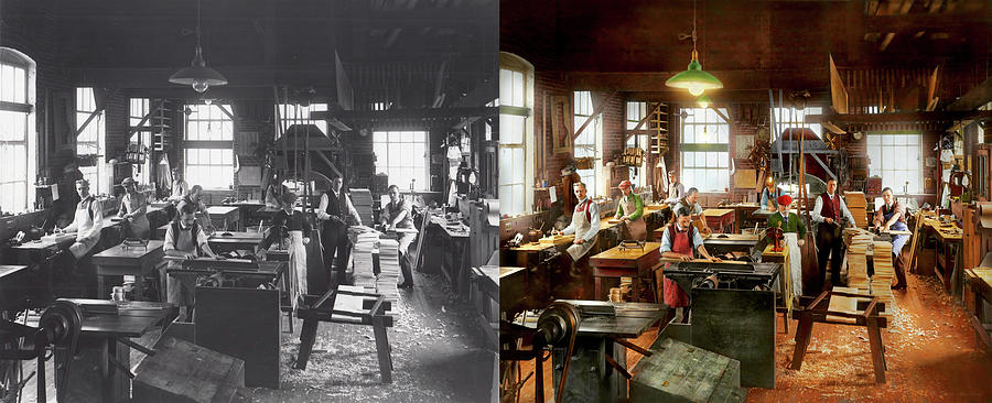 Woodworker - Mr Mudd and his carpenters 1917 - Side by Side Photograph by Mike Savad