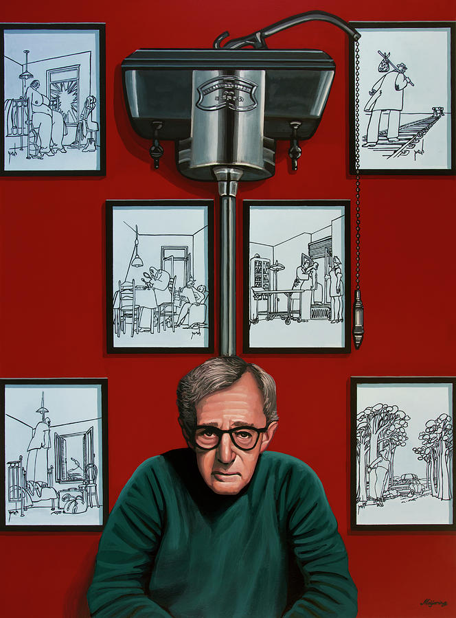 Woody Allen in front of Yrrah Painting Painting by Paul Meijering