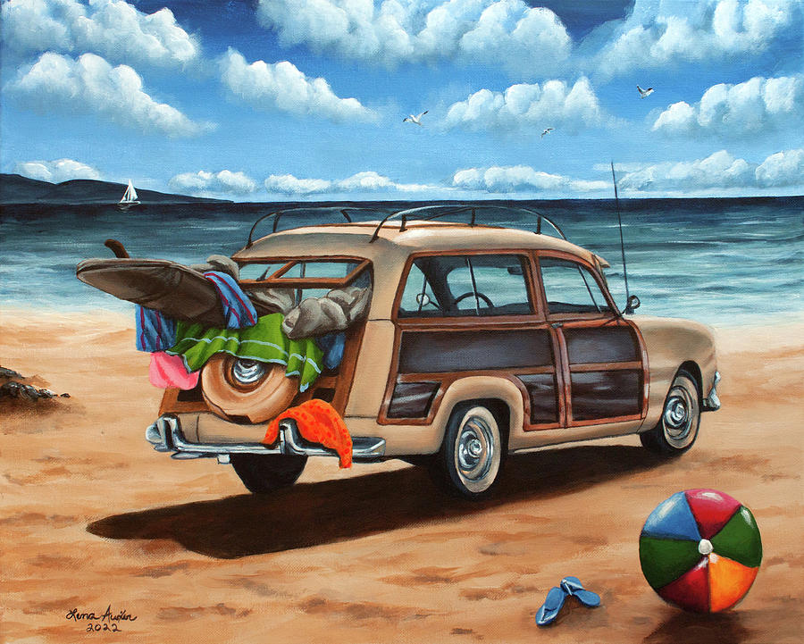 Woody Car at the Beach Painting by Lena Auxier