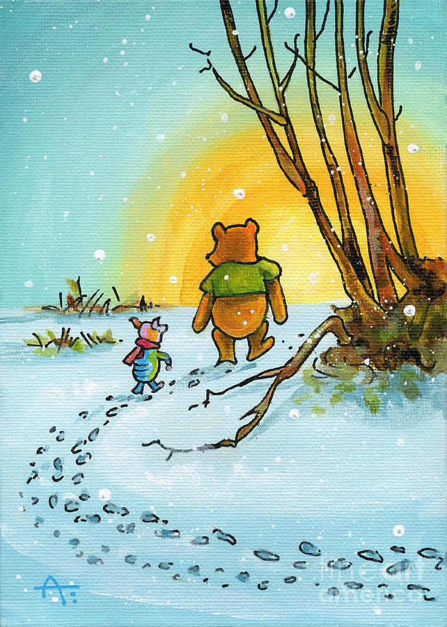 Woozle Hunting in the Snow - Winnie the Pooh 1926 Painting by Annie Troe