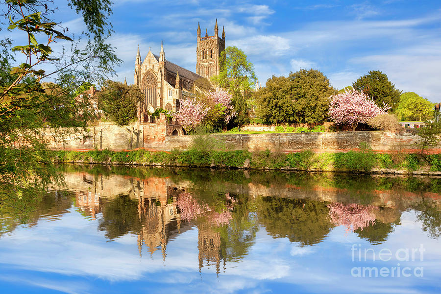 Spring Photograph - Worcester Cathedral in Spring with Cherry Blossom in Bloom by Colin and Linda McKie