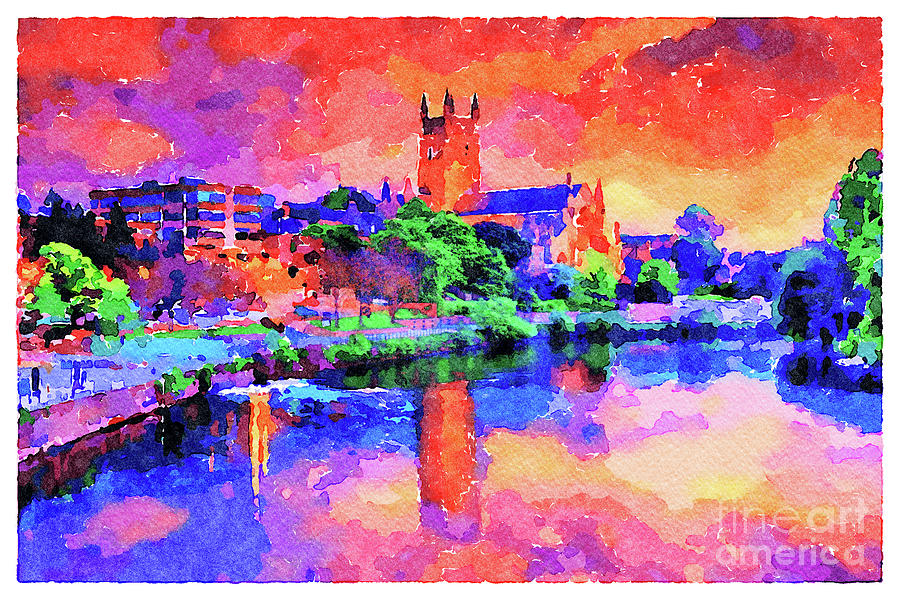 Sunset Photograph - Worcester Cathedral  with Sunset Sky by Colin and Linda McKie