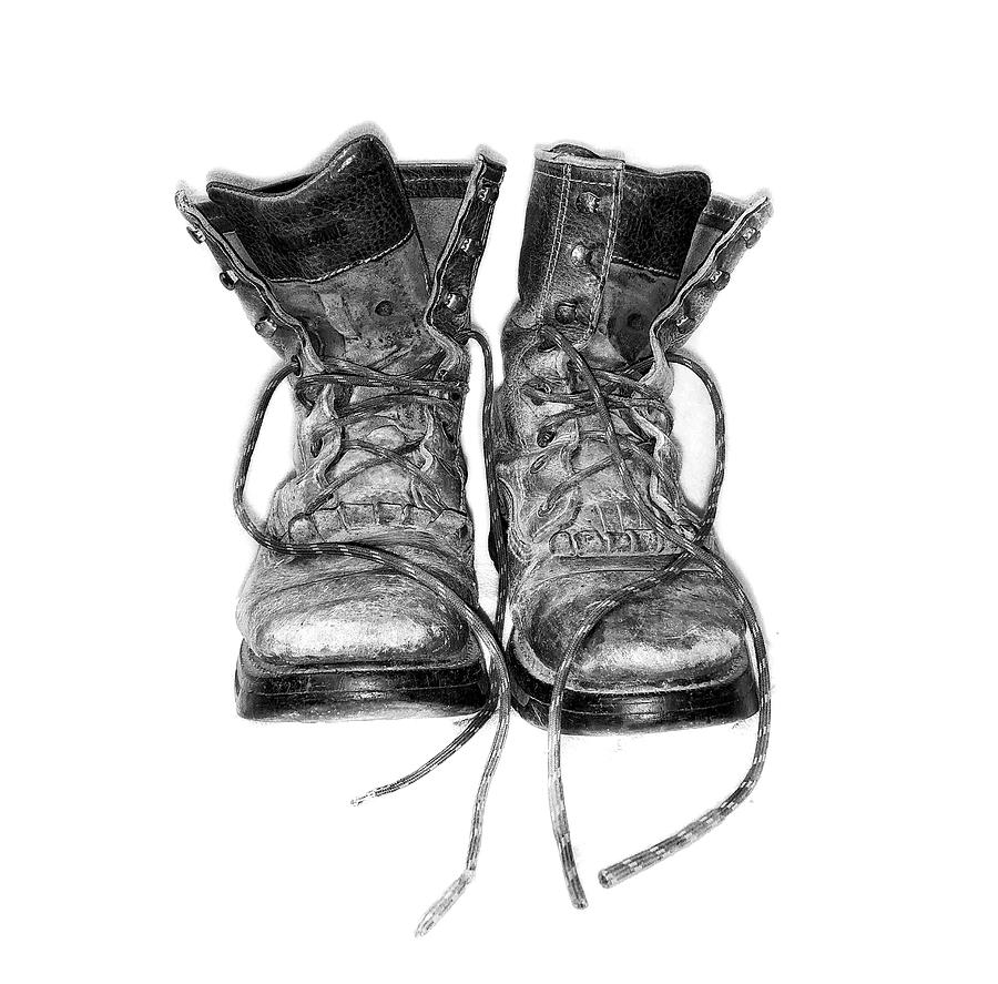 Work Boots Black and White Photograph by Becky Foster | Pixels