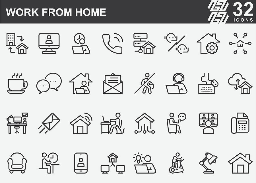 Work From Home Line Icons Drawing by LueratSatichob