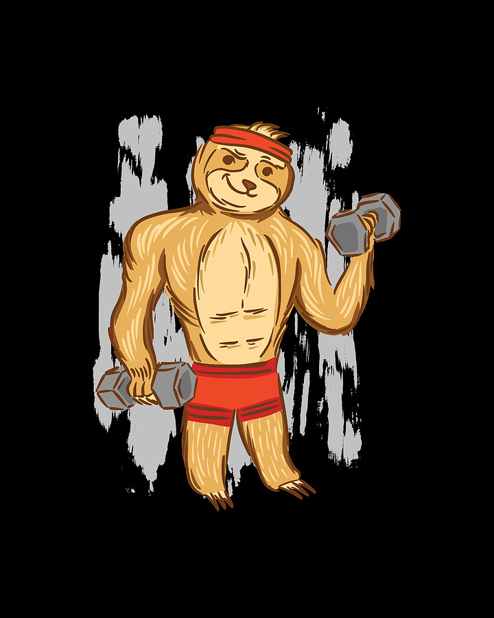 Work out sloth with muscles and dumbbells Digital Art by Norman W