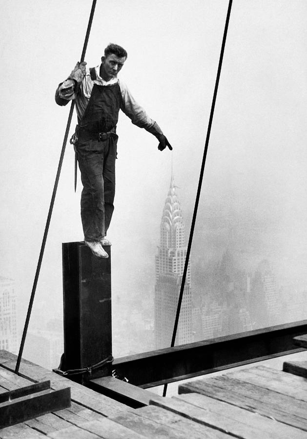 Worker Touching The Top Of The Chrysler Building - Circa 1931 Photograph by War Is Hell Store