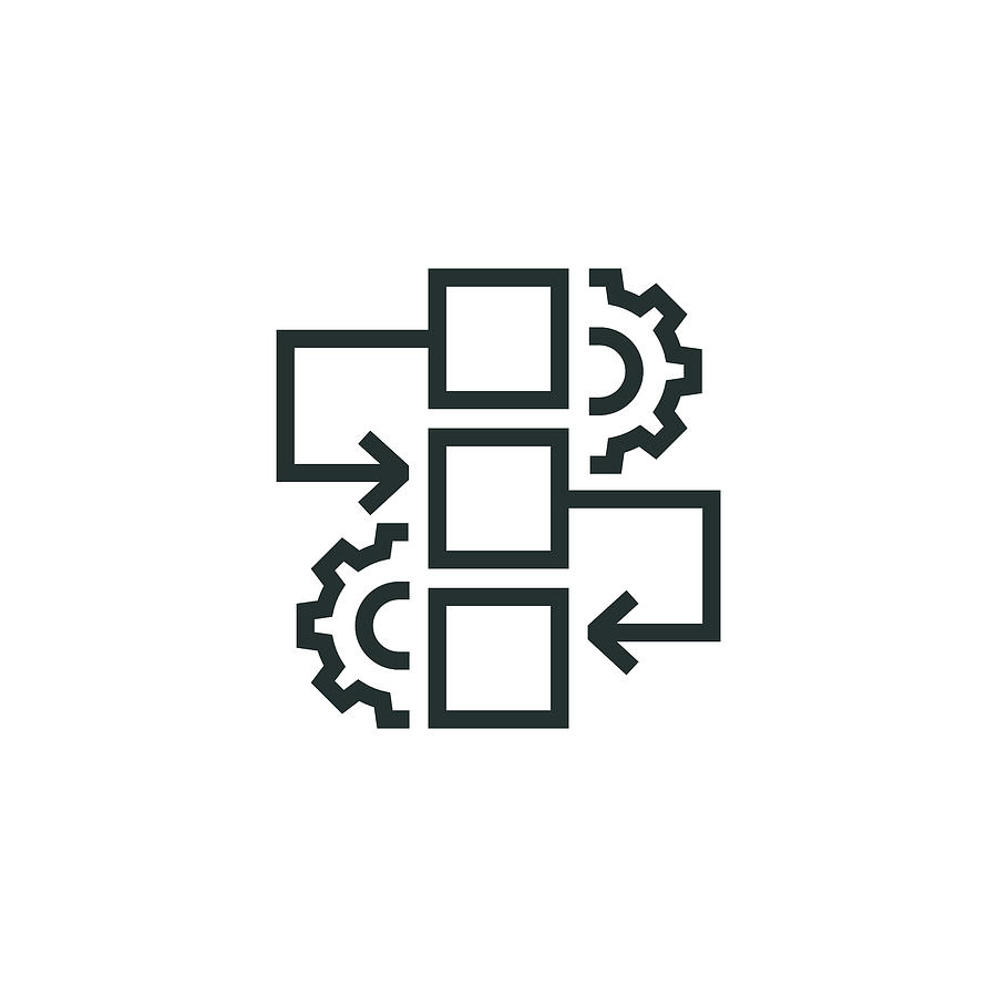 Workflow Process Line Icon Drawing by Kadirkaba