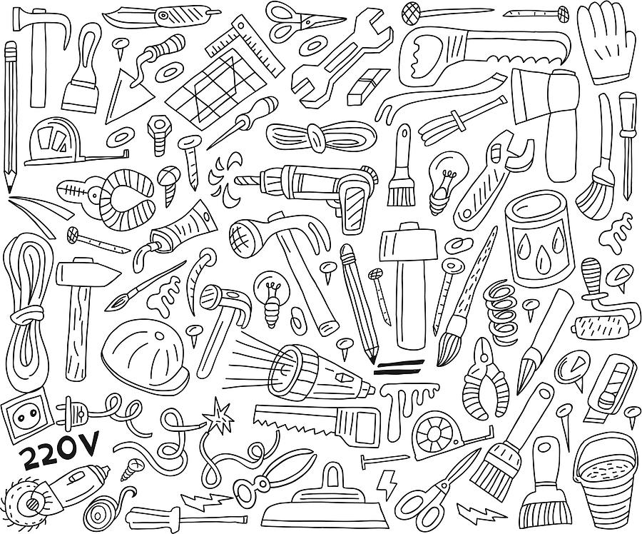 Working Tools - Doodles Collection Drawing by Topform84