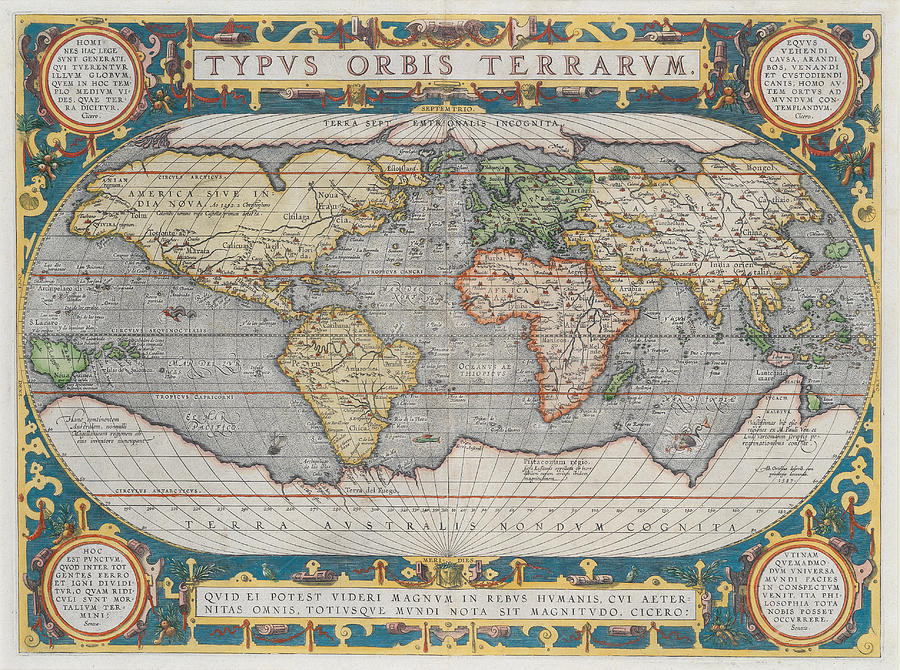 World And Continents Ortelius  Painting by MotionAge Designs