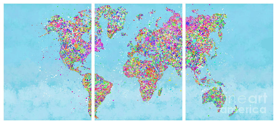World Colorful Map Triptych Digital Art by Stefano Senise