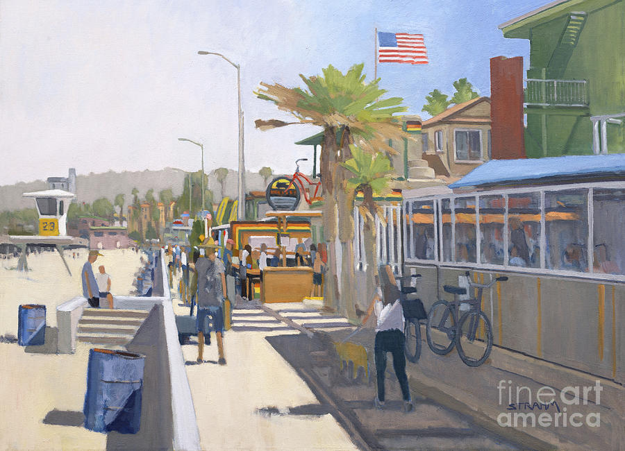 World Famous Restaurant and Woodys Breakfast and Burgers - Pacific Beach, San Diego, California Painting by Paul Strahm
