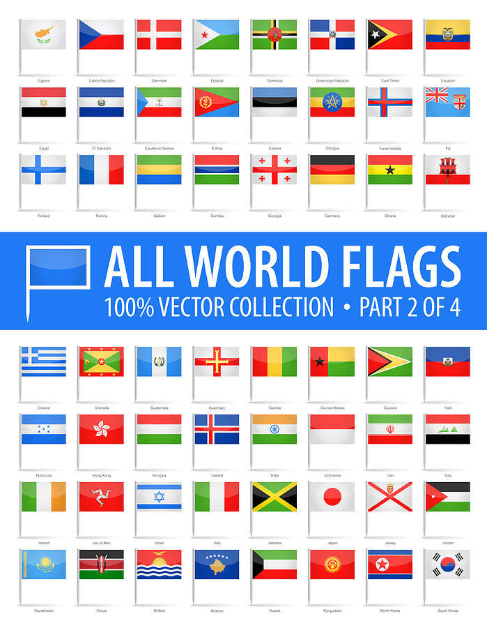 World Flag Pins - Vector Glossy Icons - Part 2 of 4 Drawing by Pop_jop