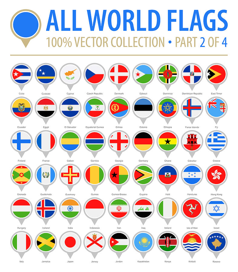 World Flag Round Pins - Vector Flat Icons - Part 2 of 4 Drawing by Pop_jop