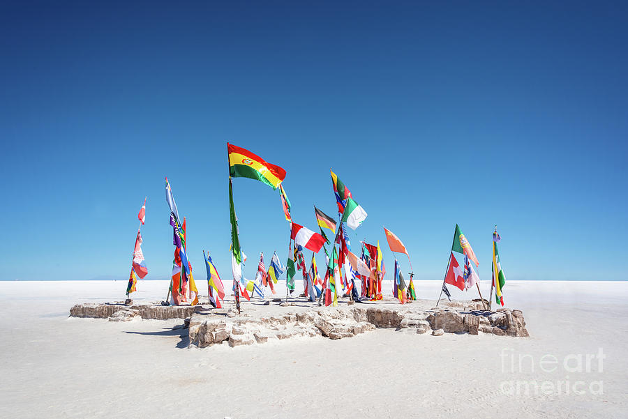 Flag Photograph - World flags in Uyuni by Delphimages Photo Creations
