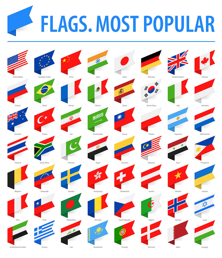World Flags - Vector Isometric Label Flat Icons - Most Popular Drawing by Pop_jop