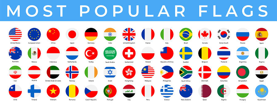 World Flags - Vector Round Flat Icons - Most Popular Drawing by PeterPencil