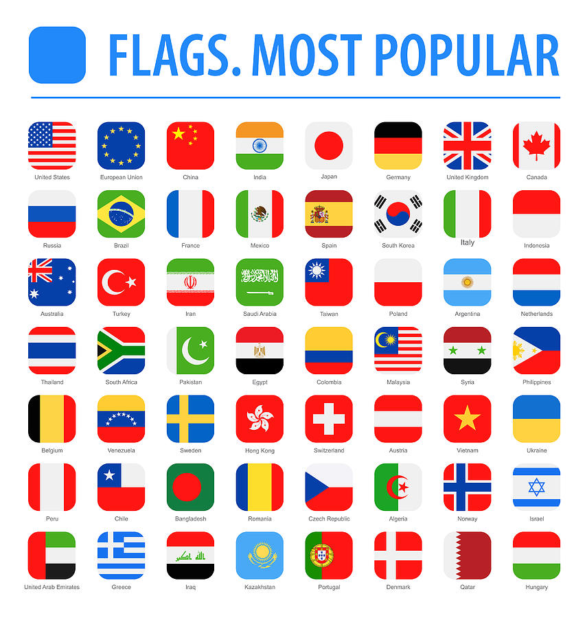 World Flags - Vector Rounded Square Flat Icons - Most Popular Drawing by Pop_jop