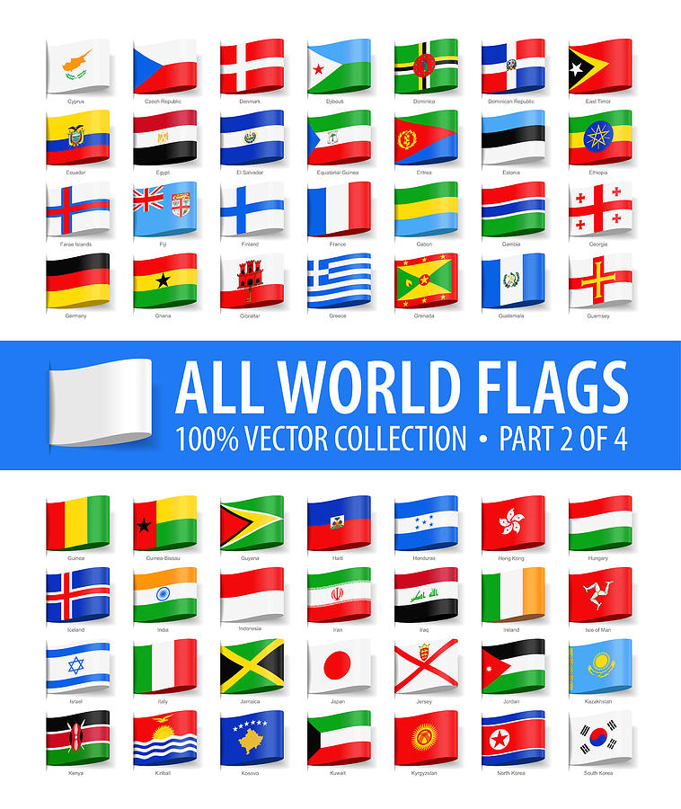 World Flags - Vector Tag Label Glossy Icons - Part 2 of 4 Drawing by Pop_jop