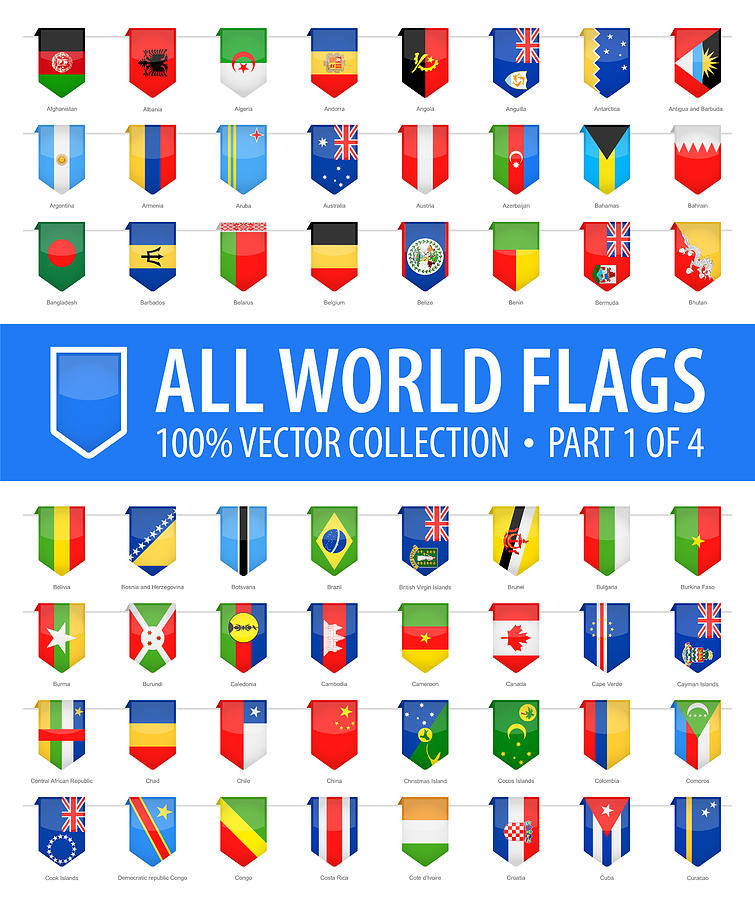 World Flags - Vector Vertical Bookmark Glossy Icons - Part 1 of 4 Drawing by Pop_jop