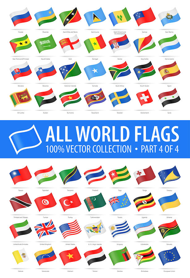 World Flags - Vector Waving Glossy Icons - Part 4 of 4 Drawing by Pop_jop