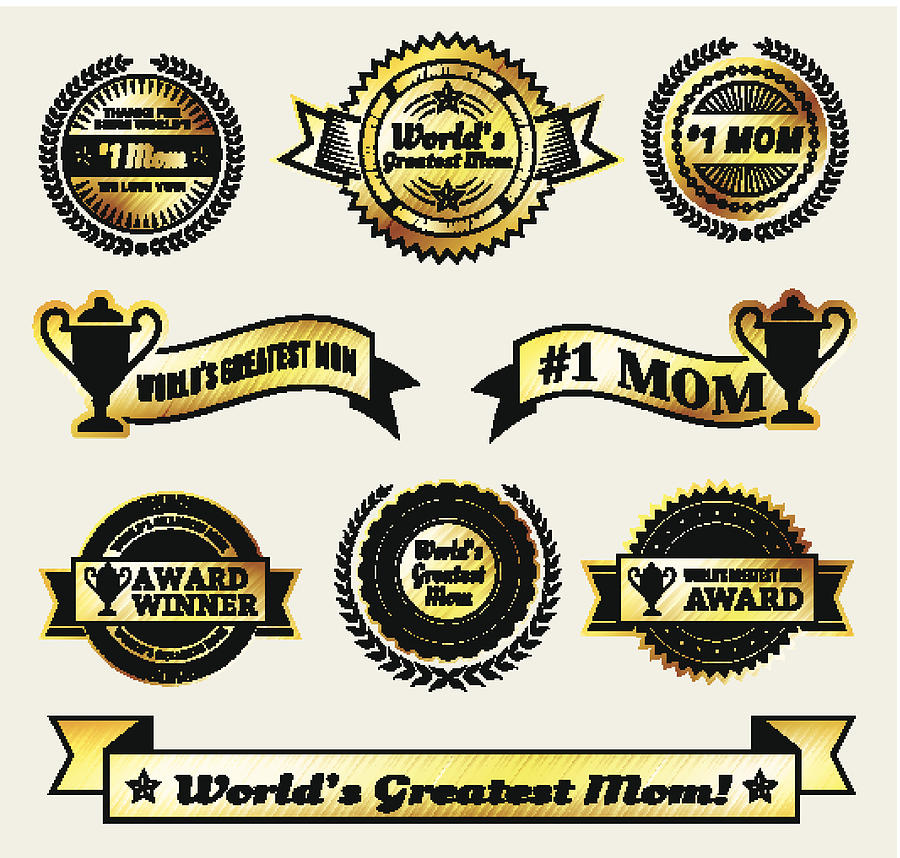 World Greatest #1 Mom gold Vector Icon badge set Drawing by Bubaone