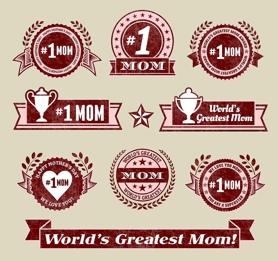World Greatest #1 Mom grunge badge set Drawing by Bubaone