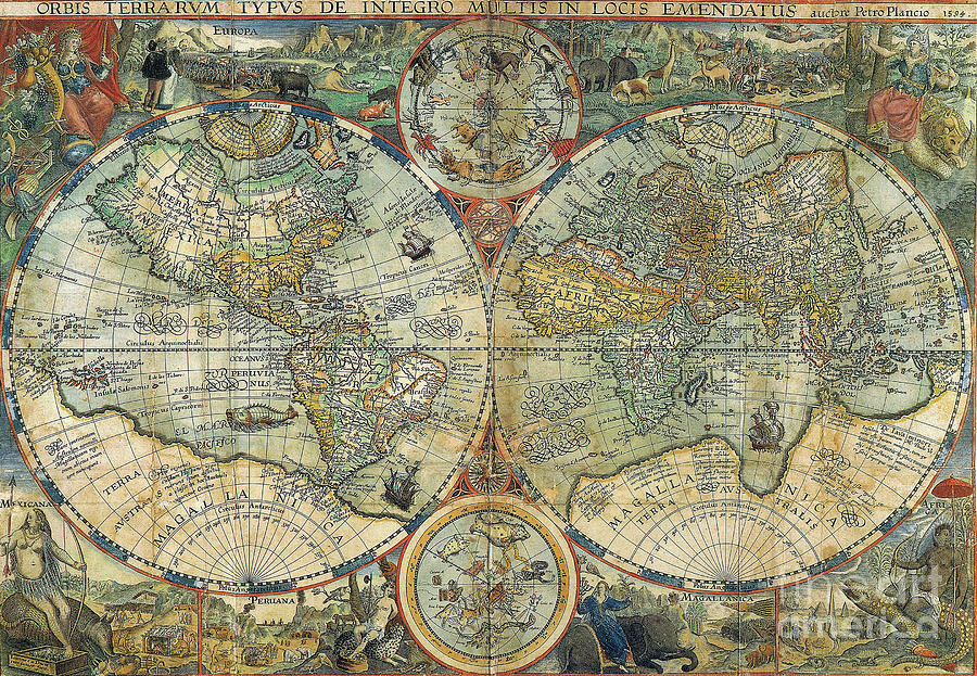 World Map, 1596 Drawing by Jan Huygen van Linschoten