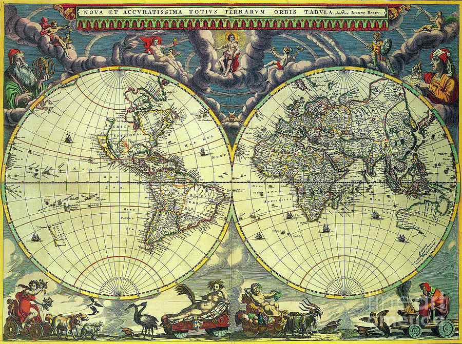 World Map, 1662 Drawing by Joan Bleau