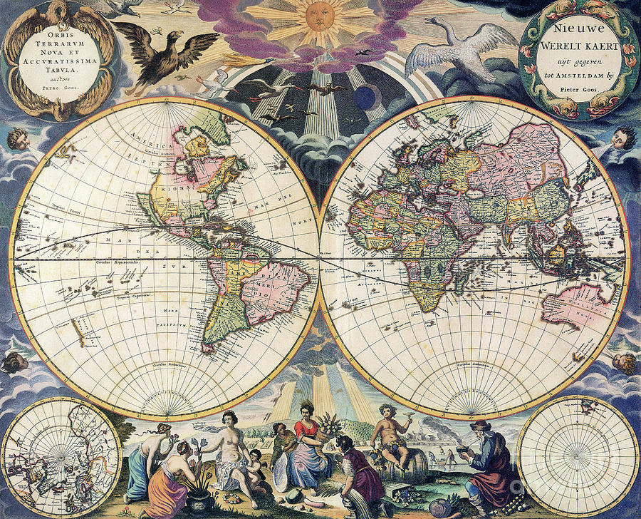 World Map, 1666 Drawing by Pietr Goos