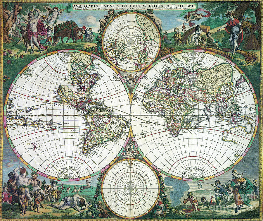 World Map, 1670 Drawing by Frederick de Wit