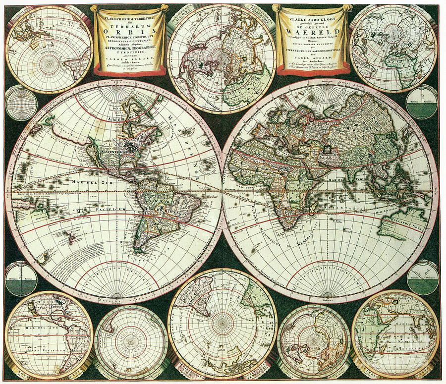 World Map, 1696 Drawing by Carel Allard