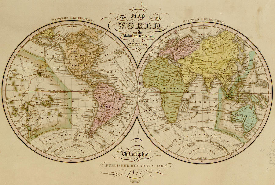 World Map 1844 Drawing by Vintage Maps World Map 1844 Drawing by Vintage Maps