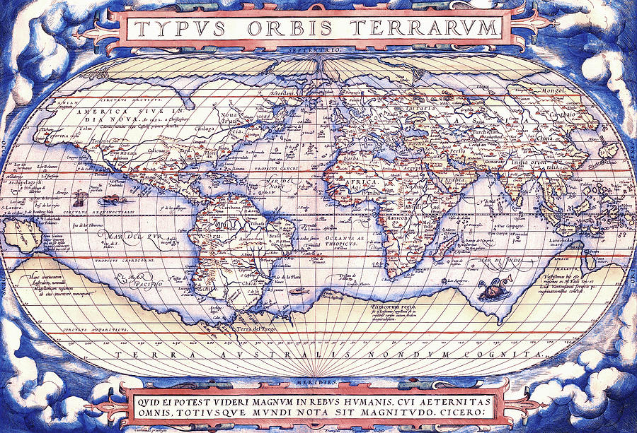 Vintage Drawing - World Map  by Abraham Ortelius