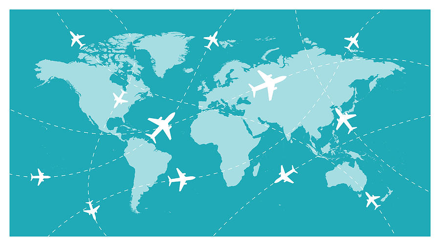 World Map and Global Airline - Vector Drawing by Pop_jop