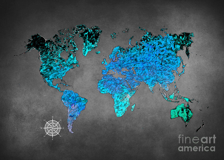 World Map Art Blue #map #worldmap Digital Art by Justyna Jaszke JBJart
