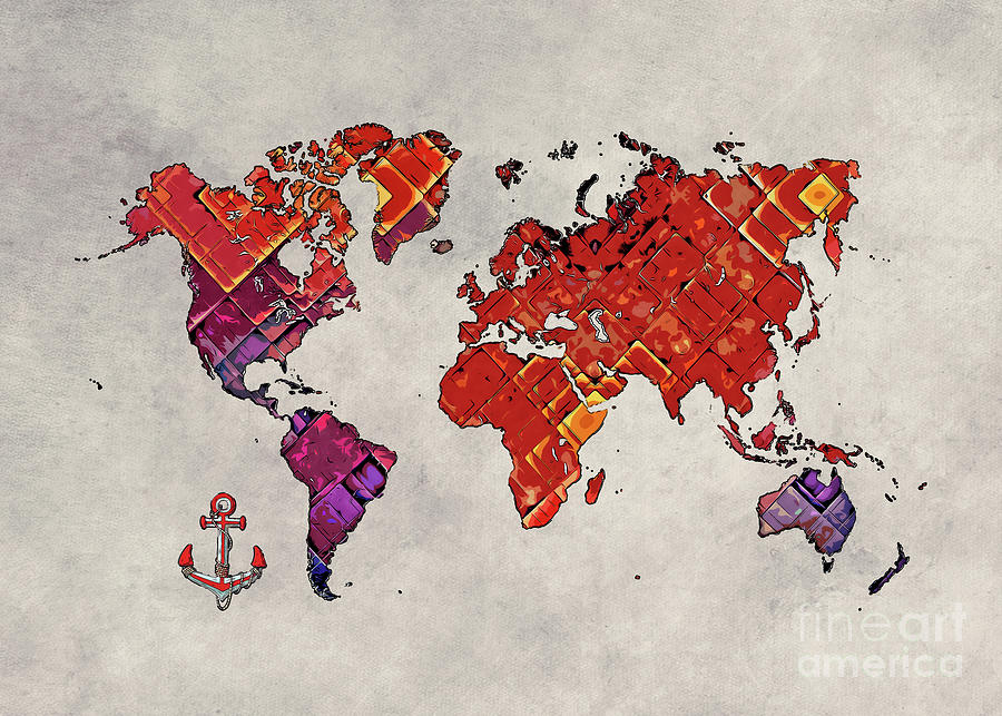 World Map Art Cartoon #map #worldmap Digital Art by Justyna Jaszke JBJart