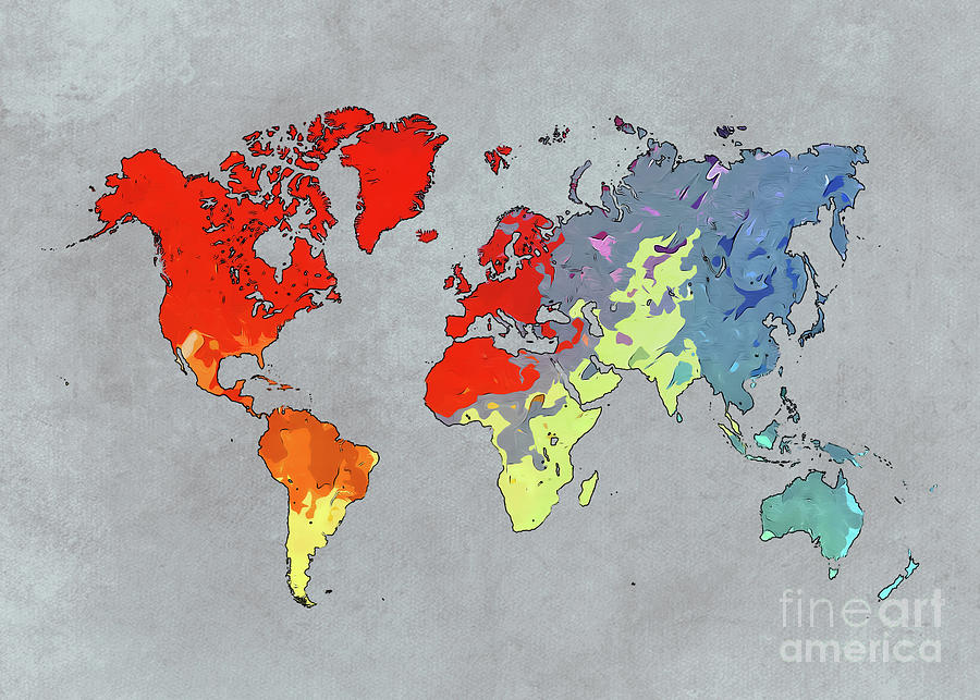 World Map Art Colors #map #worldmap Digital Art by Justyna Jaszke JBJart