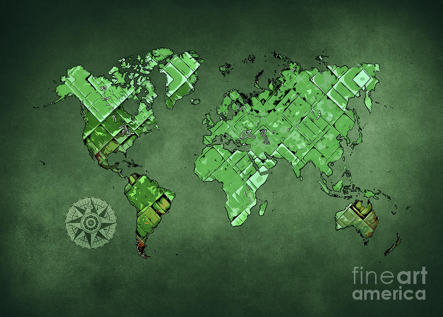 World Map Art Green #map #worldmap Digital Art by Justyna Jaszke JBJart