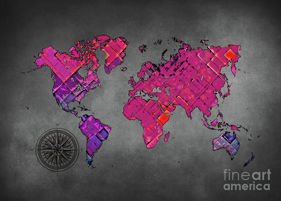World Map Art Purple #map #worldmap Digital Art by Justyna Jaszke JBJart