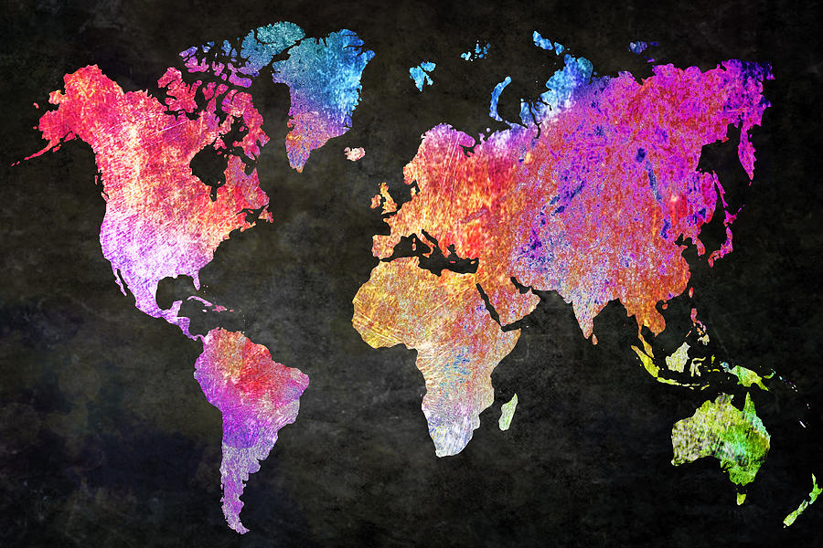 World Map Distressed Colorful Painting by Tony Rubino