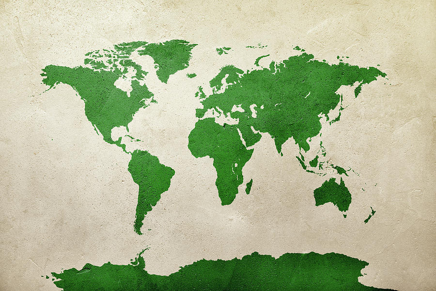 World Map Green Digital Art by Michael Tompsett